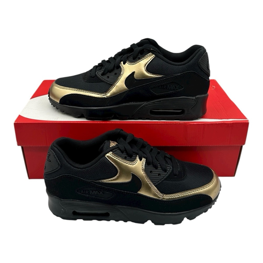 Nike Air Max 90 GS Mesh Shoes Sz Big Kids 7 Womens 8.5 Black Sneakers 833418-013